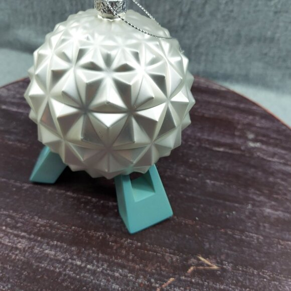 Epcot Spaceship Earth Ornament With Silver String & Aqua Stand - Picture 4 of 7